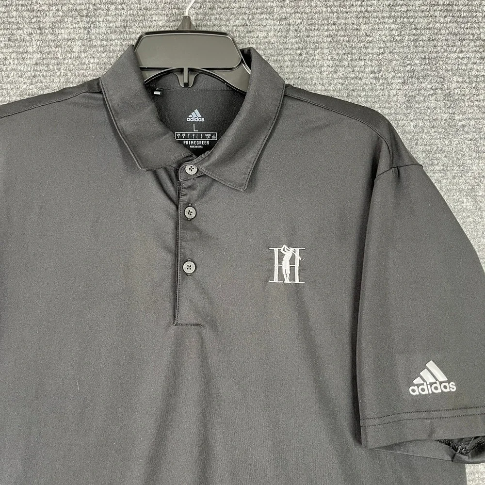 Adidas Primegreen Golf Polo Shirt Black Short Sleeve L Mens Country Club Logo‎